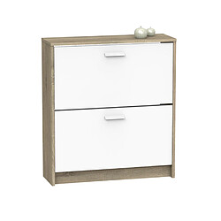 Pegane Meuble à chaussures 2 portes - Blanc/Chêne