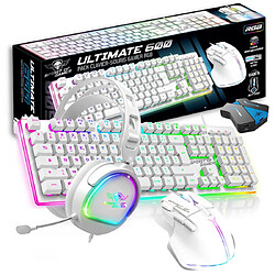 Spirit of Gamer Pack Gaming 4 en 1 Clavier Souris Casque Convertisseur Ultimate 600 Blanc Artic