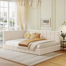 modfu Lit adulte 140x200 cm, sommier à lattes, en velours, beige