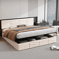modfu Lit coffre 160x200 cm, tête de lit réglable en hauteur, en velours, beige
