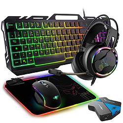Spirit of Gamer Pack Gaming 5 en 1 Clavier Souris Casque Tapis Convertisseur Ultimate 300 Dark