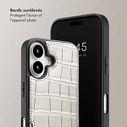 Avis SELENCIA Coque de télephone Nova Croco avec cordon et porte-cartes Apple iPhone 16 - Argent