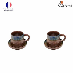 Lot de 2 tasses à café avec soucoupe Decopine – 330 ml – Style wabi-sabi – Bleu