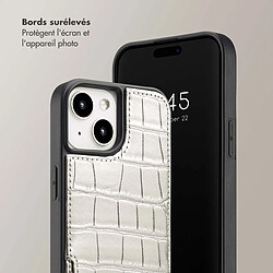 Avis SELENCIA Coque de télephone Nova Croco avec cordon et porte-cartes Apple iPhone 15 - Argent
