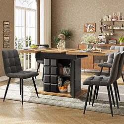 OKWISH Table 110-140 x 80 x 75 cm - Table avec étagères - Noir+Naturel