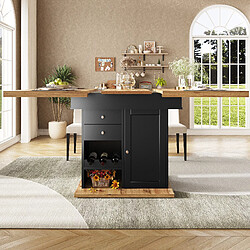 OKWISH Table 110-140 x 80 x 75 cm - Table avec étagères - Noir+Naturel