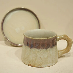 Acheter Decopine Lot de 2 tasses à café en grès 330 ml avec soucoupe – style Wabi-Sabi – Blanc
