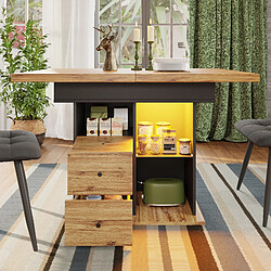 OKWISH Table 110-140 x 80 x 75 cm - Table pour 4-6 personnes - Noir+Naturel