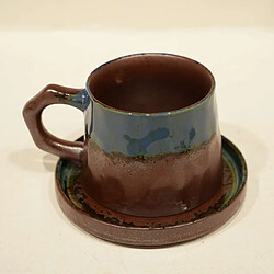 Lot de 2 tasses à café avec soucoupe Decopine – 330 ml – Style wabi-sabi – Bleu