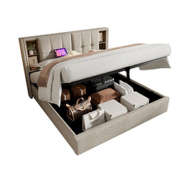 redom Lit coffre 160x200 cm - Lit double capitonné - Natural pas cher