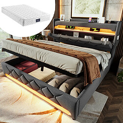 redom Lit Coffre 160x200 cm - Double Capitonné - Gris