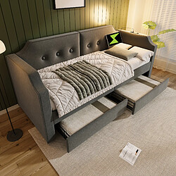 redom Lit Banquette 90x200 cm - Tiroirs de Rangement - Gris