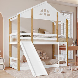 redom Lit Cabane 90x200 cm - Lit superposé enfant - Blanc+Naturel