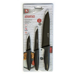 Richardson Sheffield Advantage Noir - Set 3 couteaux lames PVD noir : Office, Utile et Chef