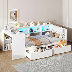 redom Lit LED 90x200 cm - Lit simple - Blanc