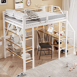 redom Lit Mezzanine 140x200 cm Lit ado/enfant avec bureau - Blanc