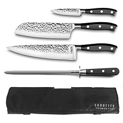 Sabatier Trompette Carbon - Trousse souple de 3 couteaux de cuisine et 1 fusil à aiguiser