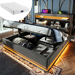 redom Lit Coffre 160x200 cm LED Intégré - Gris