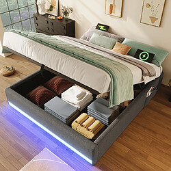 redom Lit Coffre 140x200 cm - Lit simple sans tête de lit - Gris