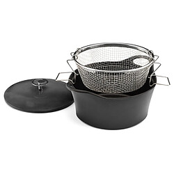 Cuisinox Volcan - Cocotte ronde noire 24 cm avec panier cuisson pour friture et cuisson à l'eau