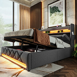 redom Lit Coffre 160x200 cm - Double Capitonné - Gris