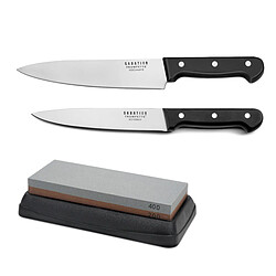 Sabatier Trompette Universal - Ensemble de 2 couteaux de cuisine et 1 pierre à aiguiser