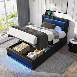 Avis redom Lit Coffre 90x190 cm - Ports USB - Noir