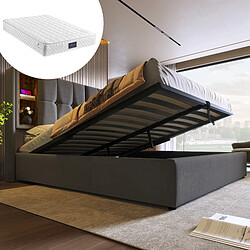 redom Lit coffre 140x200 cm - Lit double capitonné - Gris