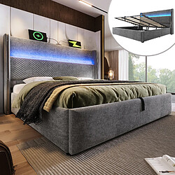 redom Lit Coffre 180x200 cm - Tête de Lit Haute - Gris