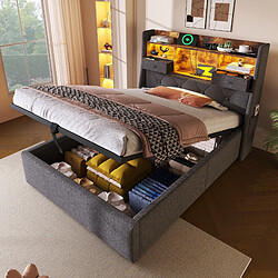 redom Lit Coffre 90x200 cm - Lit avec rangement - Gris