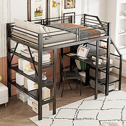 redom Lit Mezzanine 140x200 cm Lit ado/enfant avec bureau - Noir