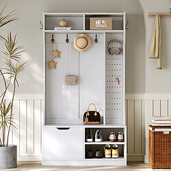 Okwish Vestiaire porte-manteau avec banc - Blanc