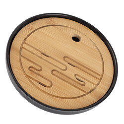 Autre Vue Plateau à thé rond en bambou de 20 cm, dessous de plat, plateau de service avec égouttage et réserve deau