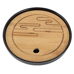 Autre Vue Plateau à thé rond en bambou de 20 cm, dessous de plat, plateau de service avec égouttage et réserve deau