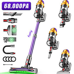 Homimaster Aspirateur Balai Sans Fil 68000Pa Violet – 550W, 70 min Autonomie, 4 Filtres HEPA