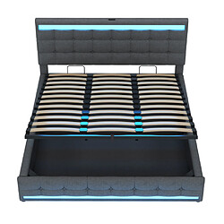 Acheter modfu Lit coffre 180x200 cm avec port USB et LED, en lin, gris