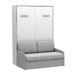 Inside 75 Lit escamotable vertical canapé tweed gris MULTIMO couchage 160x200cm blanc