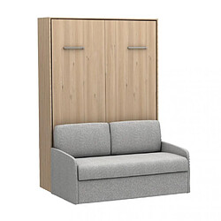 Inside 75 Lit escamotable vertical canapé tweed gris MULTIMO couchage 160x200cm chêne