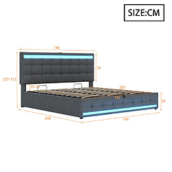 Avis modfu Lit coffre 180x200 cm avec port USB et LED, en lin, gris