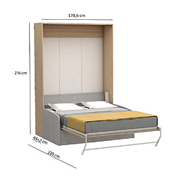 Inside 75 Lit escamotable vertical canapé tweed gris MULTIMO couchage 160x200cm chêne