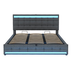 modfu Lit coffre 180x200 cm avec port USB et LED, en lin, gris pas cher