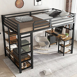 redom Lit mezzanine 120x200 cm avec bureau - Noir