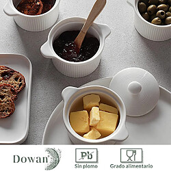 DOWAN Ramequins blancs en porcelaine de 207ml avec couvercles et poignées pas cher