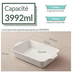 DOWAN Cocotte 23.6cm x 33cm Plat de cuisson en céramique, Blanc