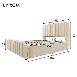 Avis modfu Lit coffre 140x200 cm avec tête de lit et USB Type-C, en lin, beige