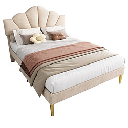 redom Lit Double 140x200 cm - Lit capitonné velours - Beige pas cher