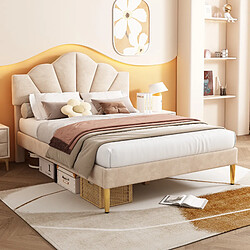 Avis redom Lit Double 140x200 cm - Lit capitonné velours - Beige