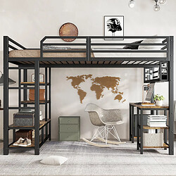 redom Lit mezzanine 120x200 cm avec bureau - Noir