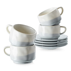 DOWAN Tasses à expresso en porcelaine de 88ml avec soucoupes, ensemble de 4, bleu et blanc