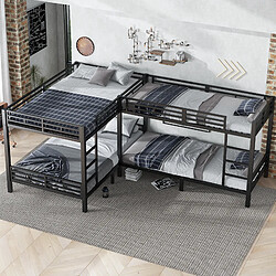 redom Lit superposé 90x200 et 140x200 cm - Métal - Noir